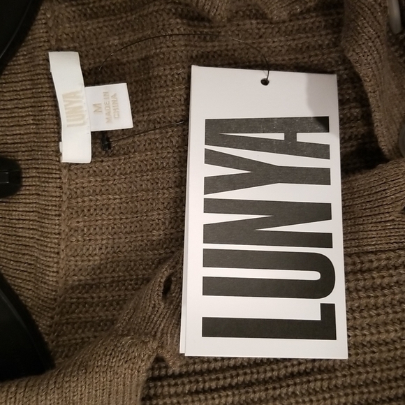 💕LUNYA💕 Cozy Cotton Silk Polo Pullover Sweater ~ Botanical Brown Heather M NWT - Picture 13 of 16
